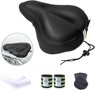 Memory Foam Bicycle Seat Cover Extra Soft Large Wide Bike Seat Cushion for Women Men Comfortable Gel Bike Seat Cover Seat Cushion Fits Cruiser and Stationary Bikes Spinning with Waterpoof Dust Resistant Cover Reflective Band Bandanas