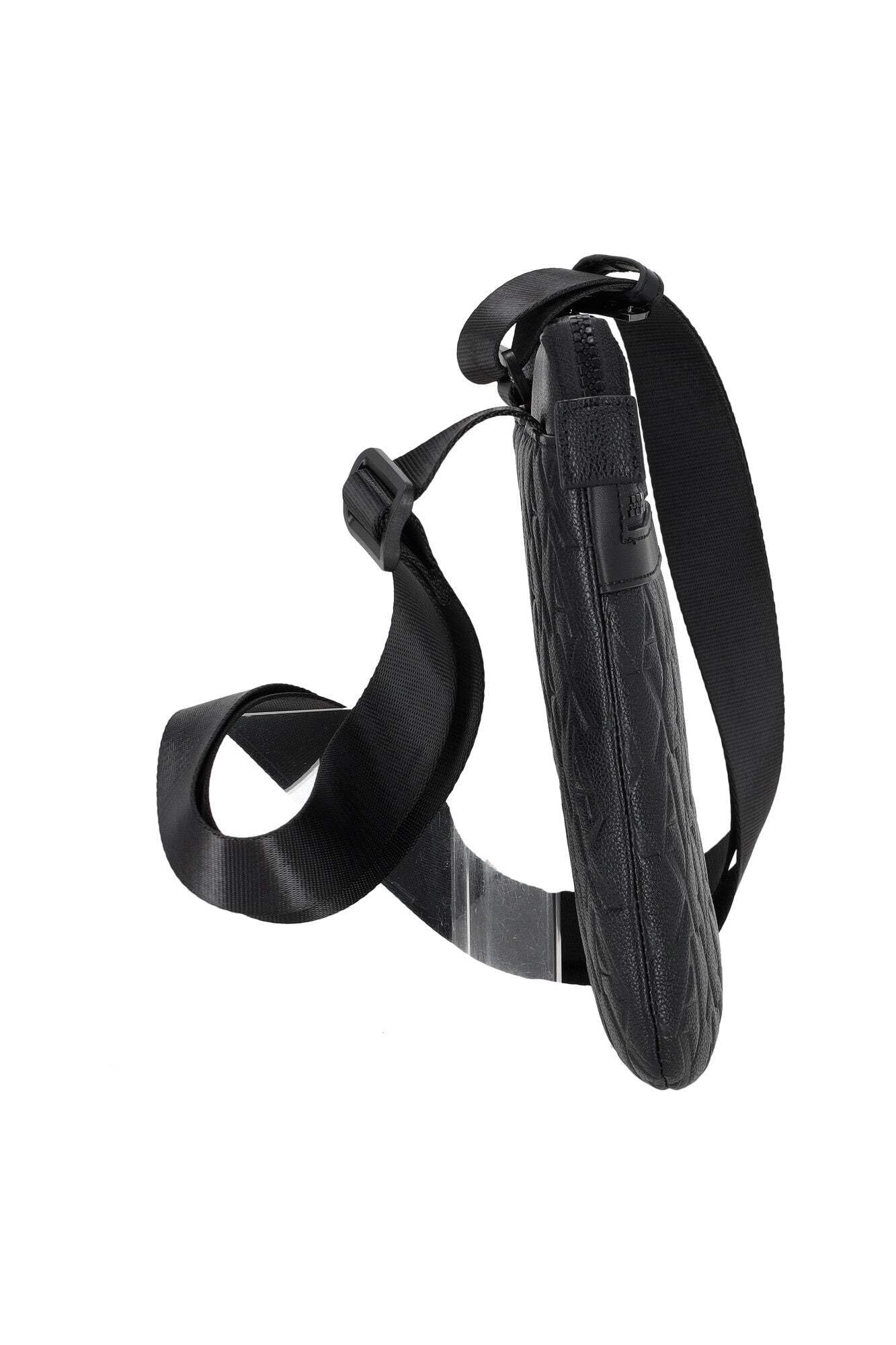 Armani Exchange Monograma Textura Crossbody de doble bolsillo para hombre, color negro, Negro, talla única