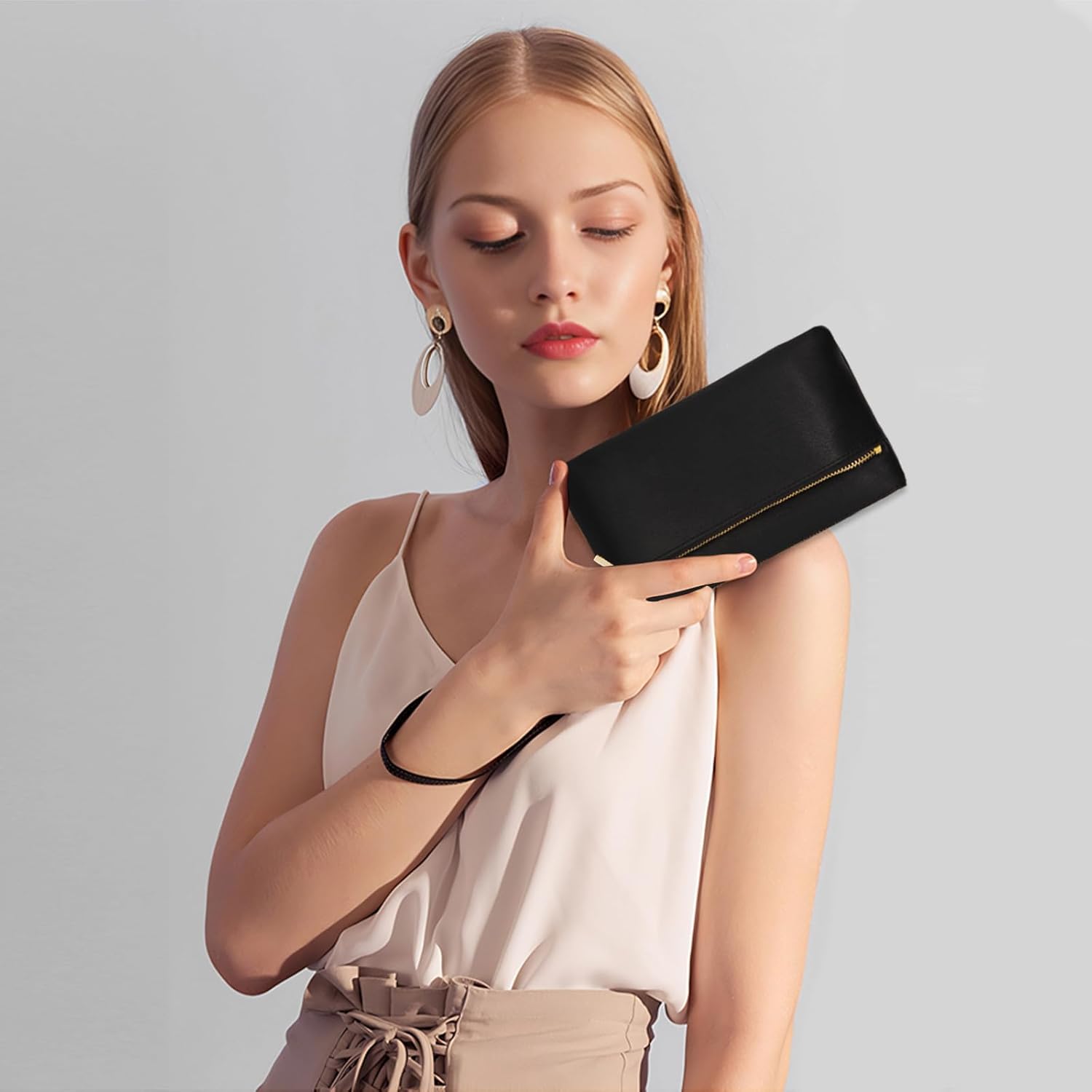 LJCZKA Small Leather Wristlet Wallet for Women Clutch Handbags Purses Cellphone Credit Card Holder Pocket with Wrist Strap - Image 3