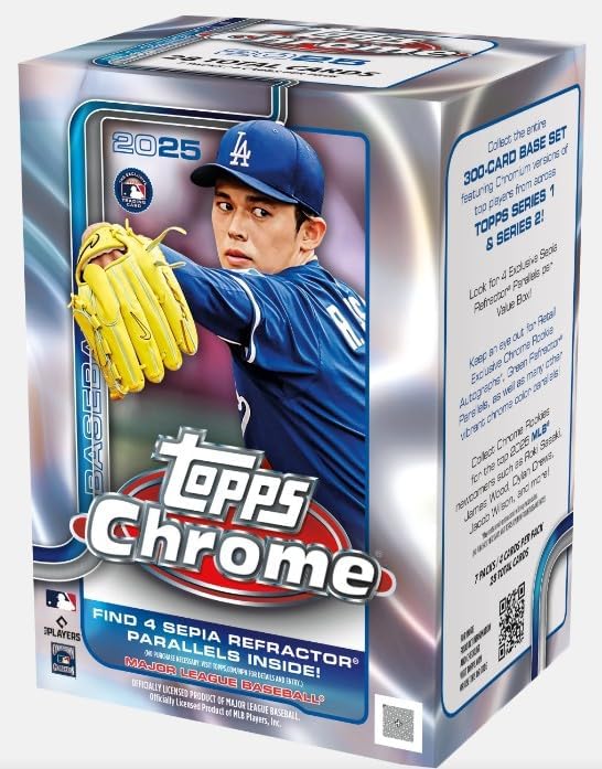NEW 2025 CHROME Baseball Trading Card Blaster Box with 28 Cards, Find 4 Sepia Refractors Per Box, Bonus Custom Judge Card Sized Print
