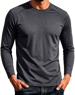 IEPOFG Men's Solid Color Long Sleeved Round Neck Casual Sports Top T-Shirt