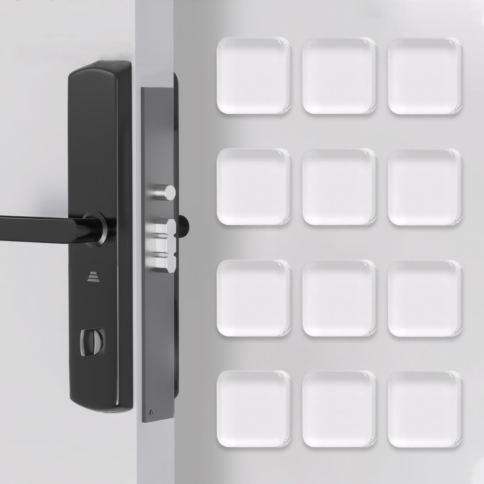 Dezente Türpuffer Transparent,12 Stück Türstopper Wand Quadrat,4 x 4cm Silicone Türstopper Wand,Elastikpuffer Selbstklebend, Türpuffer Pads für Türen, Schränke, Tastatur Schubladen