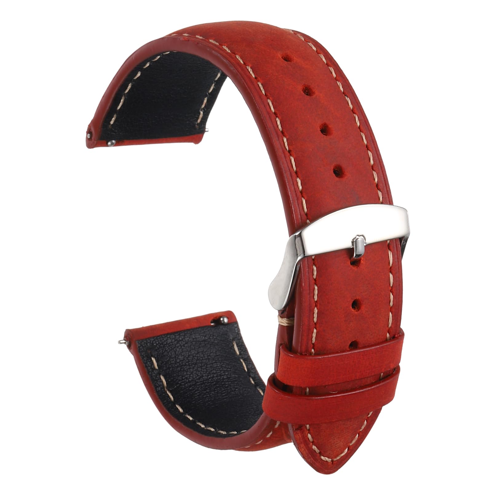 sourcing map Leather Watch Strap, 22mm Quick Release Watch Band with Stainless Steel Silver Buckle Soft Leather Watch Band for Men and Ladies, Red