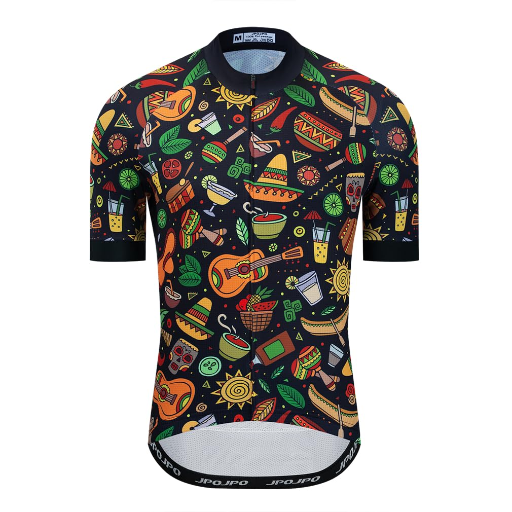 Cycling Jersey Men Mexico Short Sleeve Summer Bike Shirts Biking Full Zip with Pockets Road Bicycle Clothes Mexican Style,L