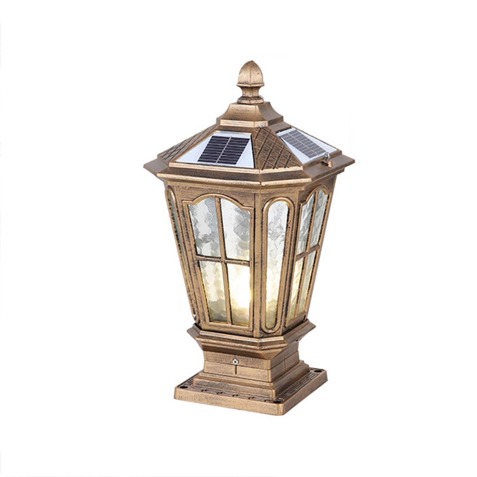 ITOSUI Solar Retro Square Post Light Waterproof Outdoor Solar Column Lamp Yard Lawn Led Outside Pillar Lanterns with Clear Glass for Patio Garden Landscape Street Lantern To-Brown-23 * 43cm