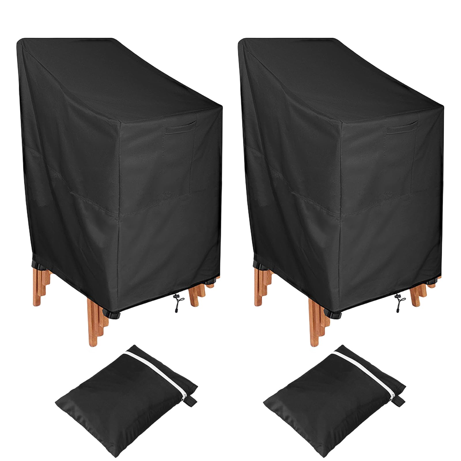 Funda para Sillas Apilables, 2 Piezas Funda Protectora Sillas, Funda Sillas Jardin, Funda Sillas Apiladas Tela Oxford, Anti Viento, Anti UV, Impermeable, para Patio Exteriores, 69 x 68 x 72 cm