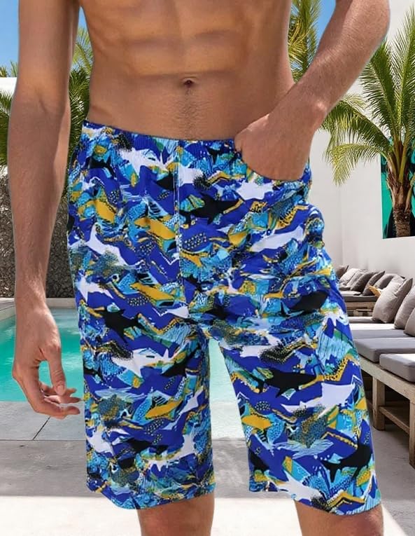 Men’s Shark Print Swim Trunks Quick Dry Beach Shorts, Lightweight Board Shorts with Elastic Waist for Summer3