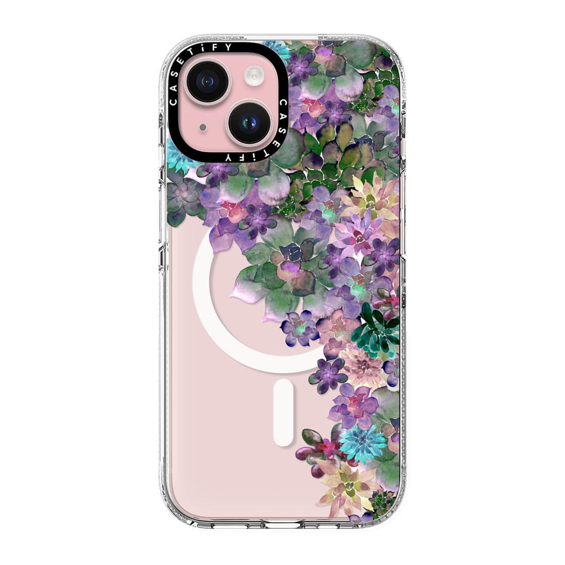 CASETiFY Clear iPhone 15 Case [Not Yellowing / 6.6 ft. 3X Military Grade Drop Protection/Magsafe] - My Succulent Garden - Clear