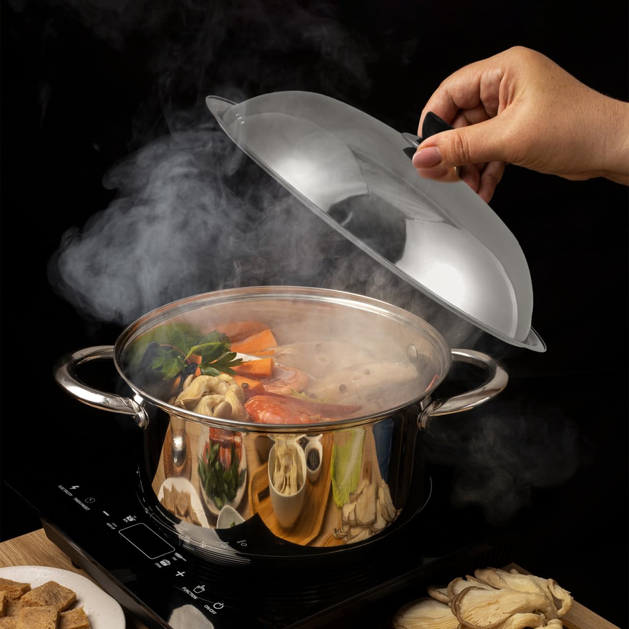 CALLARON Cubierta universal para ollas, tapa de vapor, tapa universal, tapa de olla de 14 pulgadas, tapa para sartén, tapas de wok, tapa de sartén plateada, tapa de olla de cúpula de tocino,