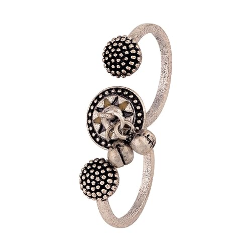 Brass Silver Oxidised Two-Finger Boho/Trible Style Statement Ring for Women and Girls