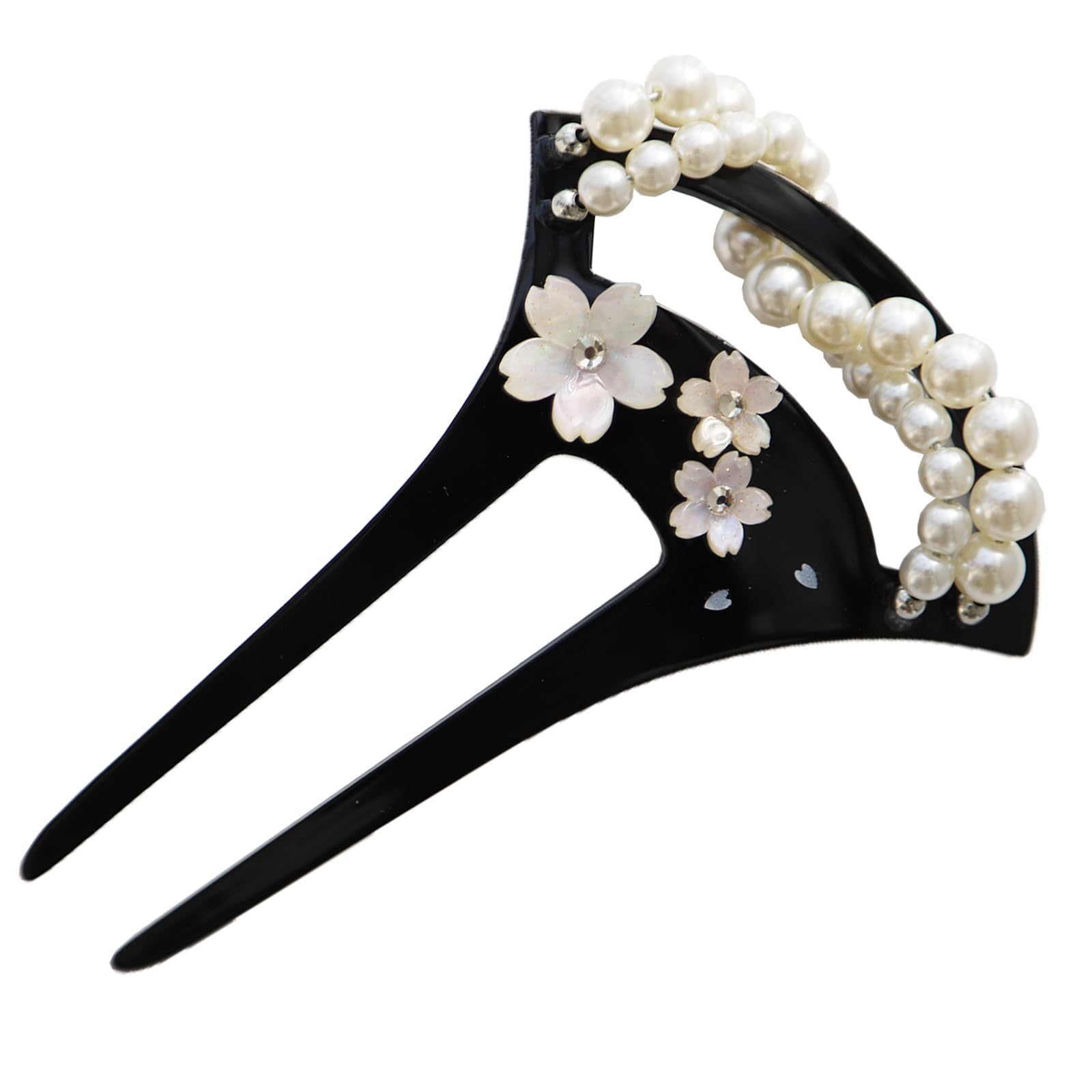 [TOuWA] Kanzashi Bachi-type Japanese Hair Ornament Fan-shaped Pearl Two-prong Insert Kimono Tomesode Yukata Hakama Furisode Graduation Ceremony Wedding Bridal New Year Gift with Exclusive Case, white 