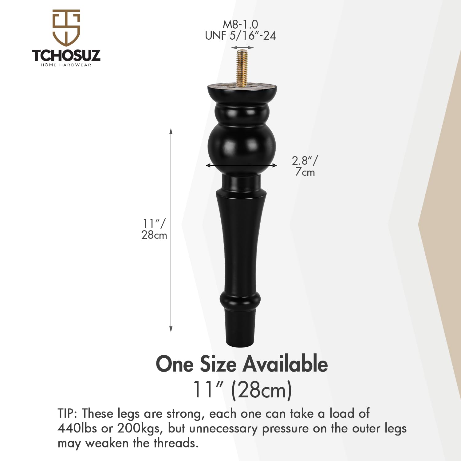 6 Inch Black Wooden Furniture Legs - Pack Of 4 Eucalyptus Bun Feet With M8 Hardware For Sofa & Cabinet Raising