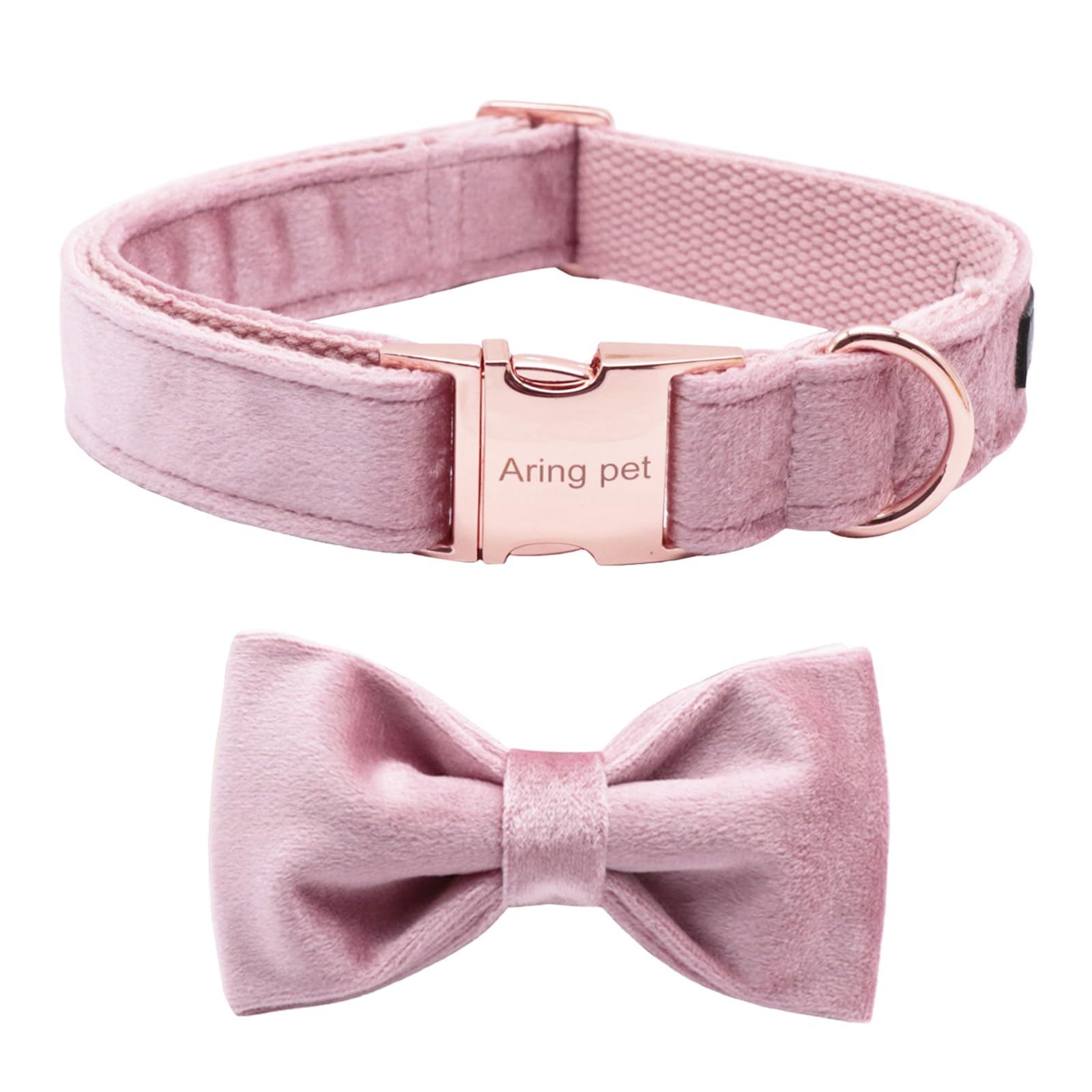 ARING PET Velvet Dog Collar-Pink Bowtie Dog Collars, Soft&Comfortable Adjustable Velvet Collars Gifts with Bow for Small Medium Large and Girl Boy Dogs — image 1