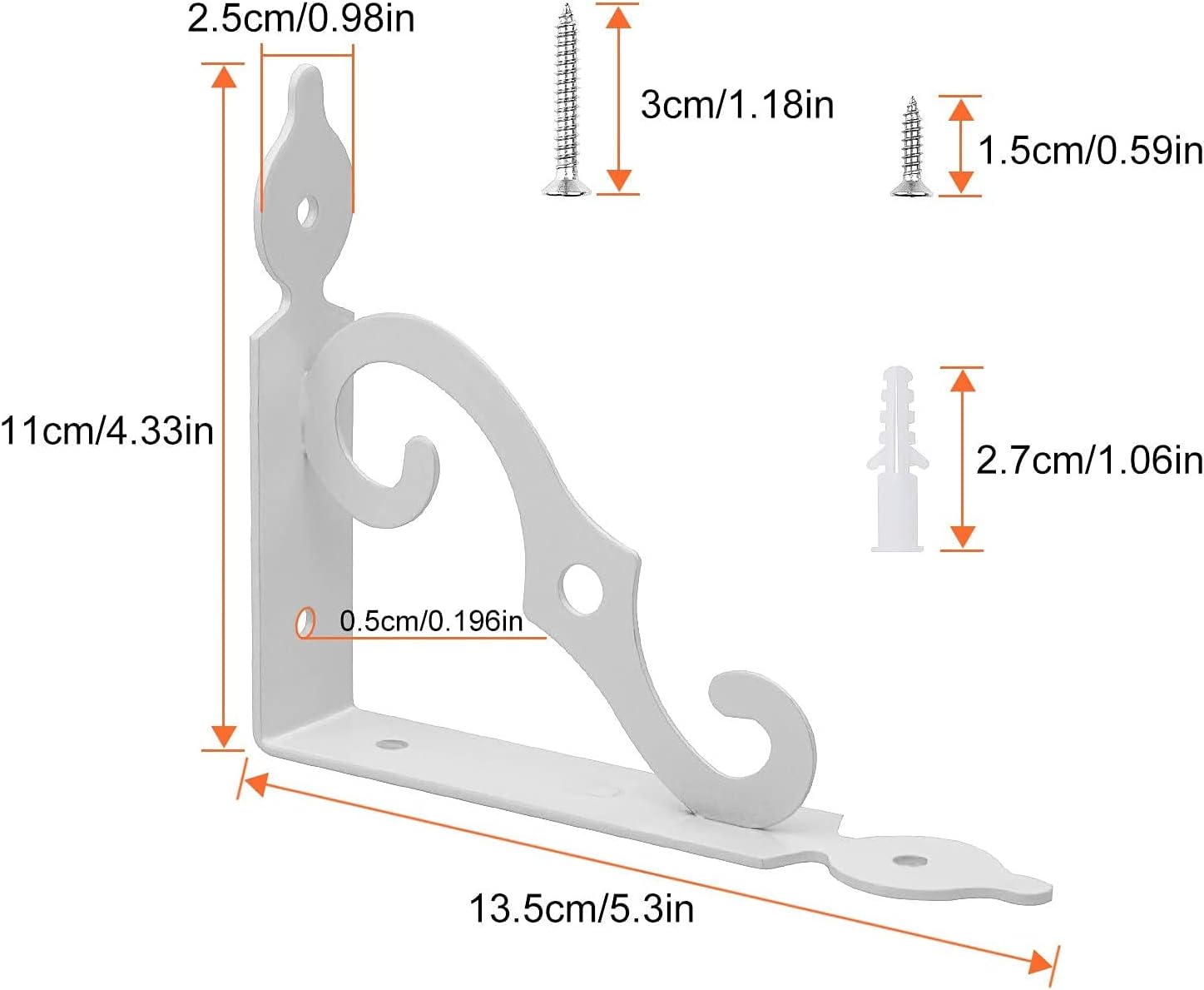 Acrux7 5.5 x 4.3 inch Decorative Shelf Brackets - 12 Pack Heavy Duty White Metal L Brackets with Screws