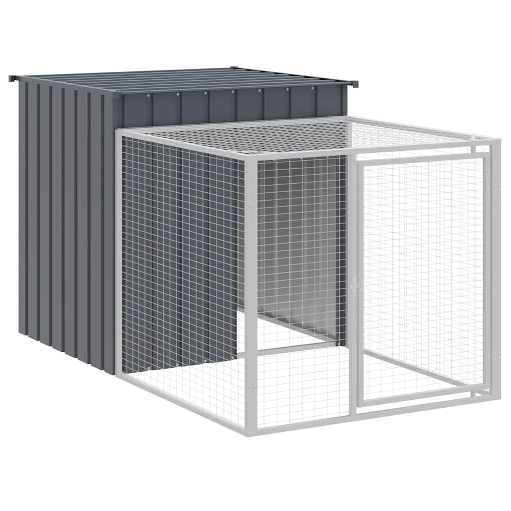 ACAGALA Hühnerkäfig mit Auslauf 110x201x110 cm, Hühnerstall Metall mit großzügigem Gitter & Tür, Heimtiergehege Kleintierstall für Hühner Geflügel Kleintiere, Verzinkter Stahl, Anthrazit
