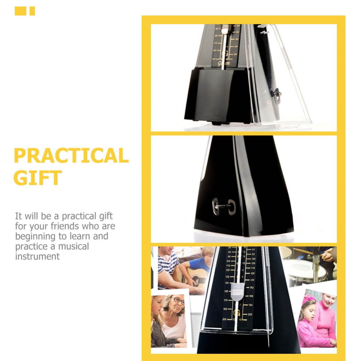 GALPADA Métronome Mécanique Design Classique en Abs et Métal Noir avec Clip pour Partition Fonction Anti-vibrations pour Maintien Précis du Tempo Couleur Aléatoire pour