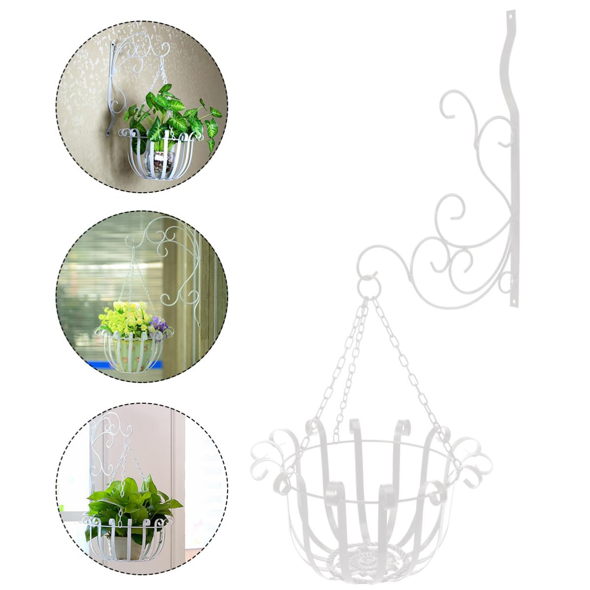 SOLUSTRE Soporte de Macetas Colgante de Hierro Blanco para Pared Diseño Clásico Europeo, Fácil de Instalar y Limpiar, Adecuado para Decoración de Jardín y Balcón