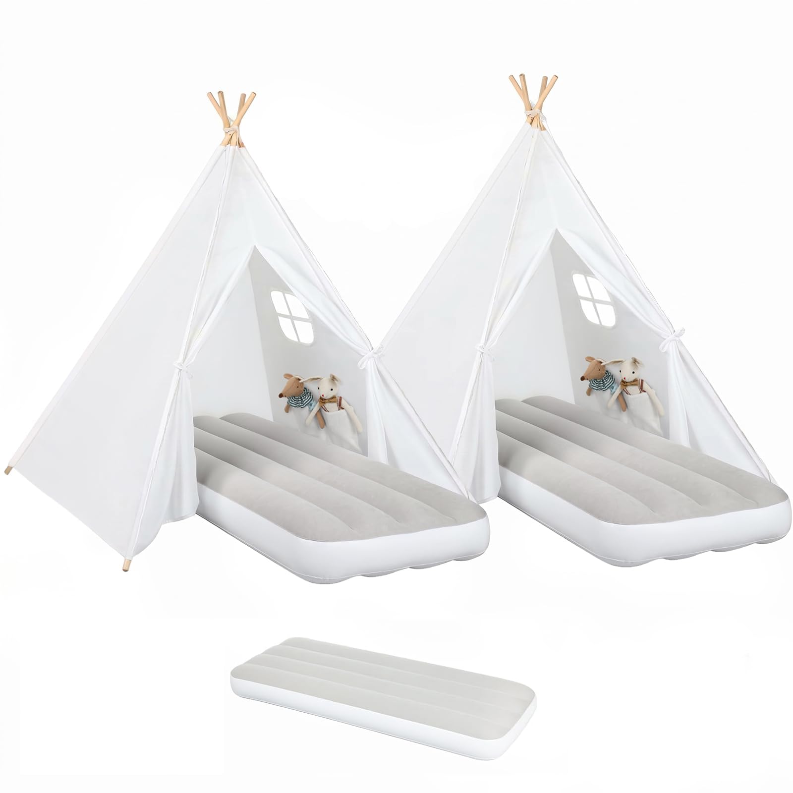 Photo 1 of Wilhunter 2 Pack Teepee Tent for Kids with Inflatable Airbed, Indoor Toddler Sleepover Tents Children Room Tents for Slumber Party, Outdoor Kids Play Tent Play House for Girls & Boys