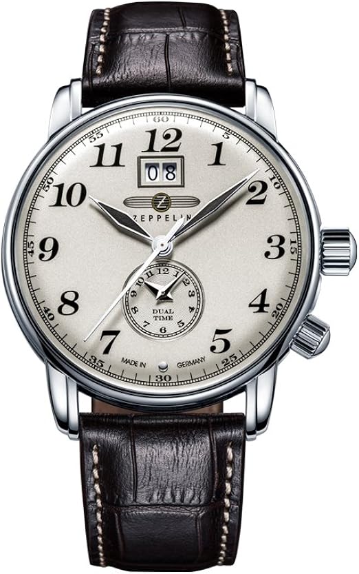 Zeppelin Dual Time Brown Leather Strap Watch With Date