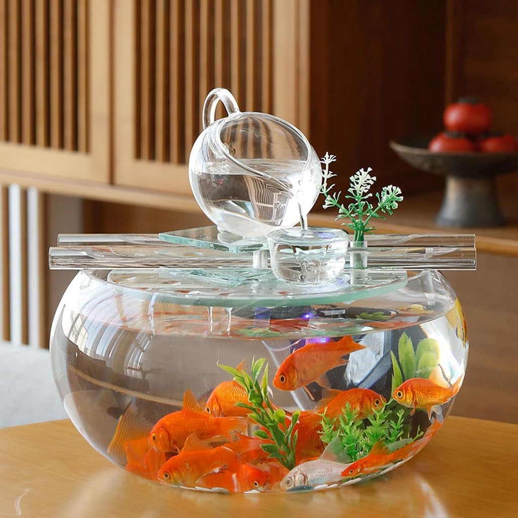 Indoor Fountain Tabletop Fountains Tea Room Desktop Glass Fish Tank Creative Circulating Water Ornaments Living Room Desktop Fountain Decoration Ornaments Tabletop Fountain