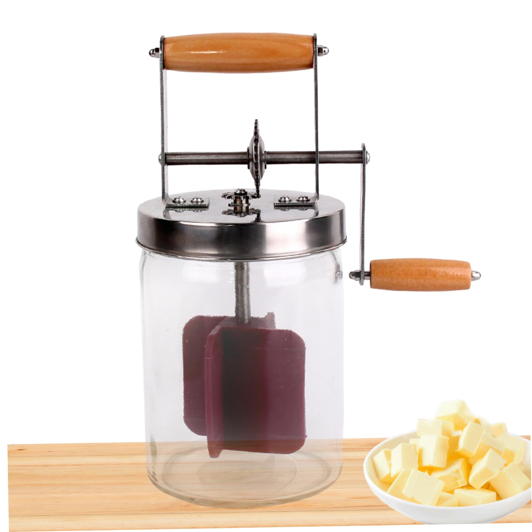 Grsrkep Butter Churner 1500ml Manual Hand Crank Wide Mouth Cream Homemade Butter Churn Washable Maker for Home Kitchen Restaurant