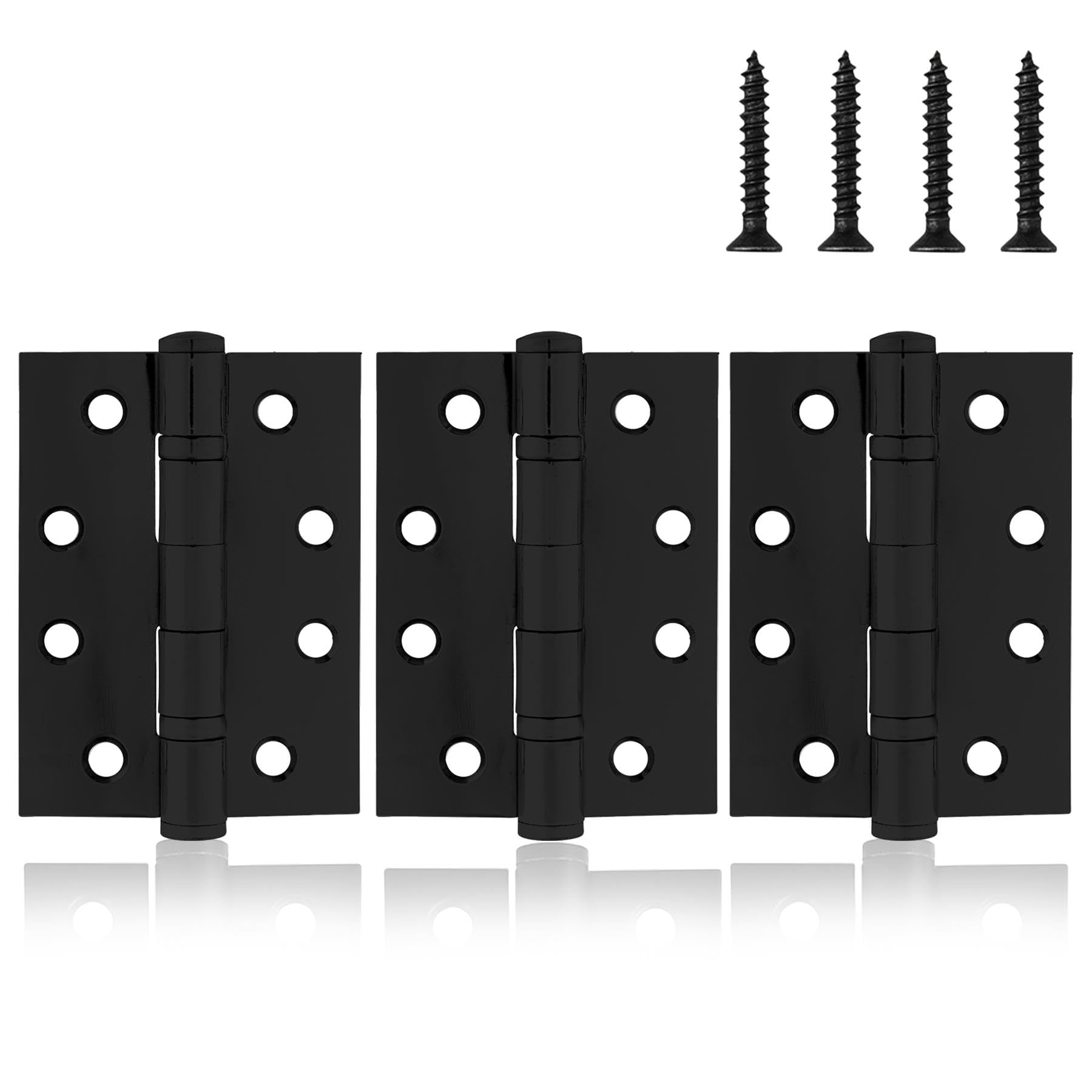 XFORT 4 Inch (100mm) Ball Bearing Door Hinges in Matt Black, Internal Door Hinges for Wooden Doors - 3 Pack