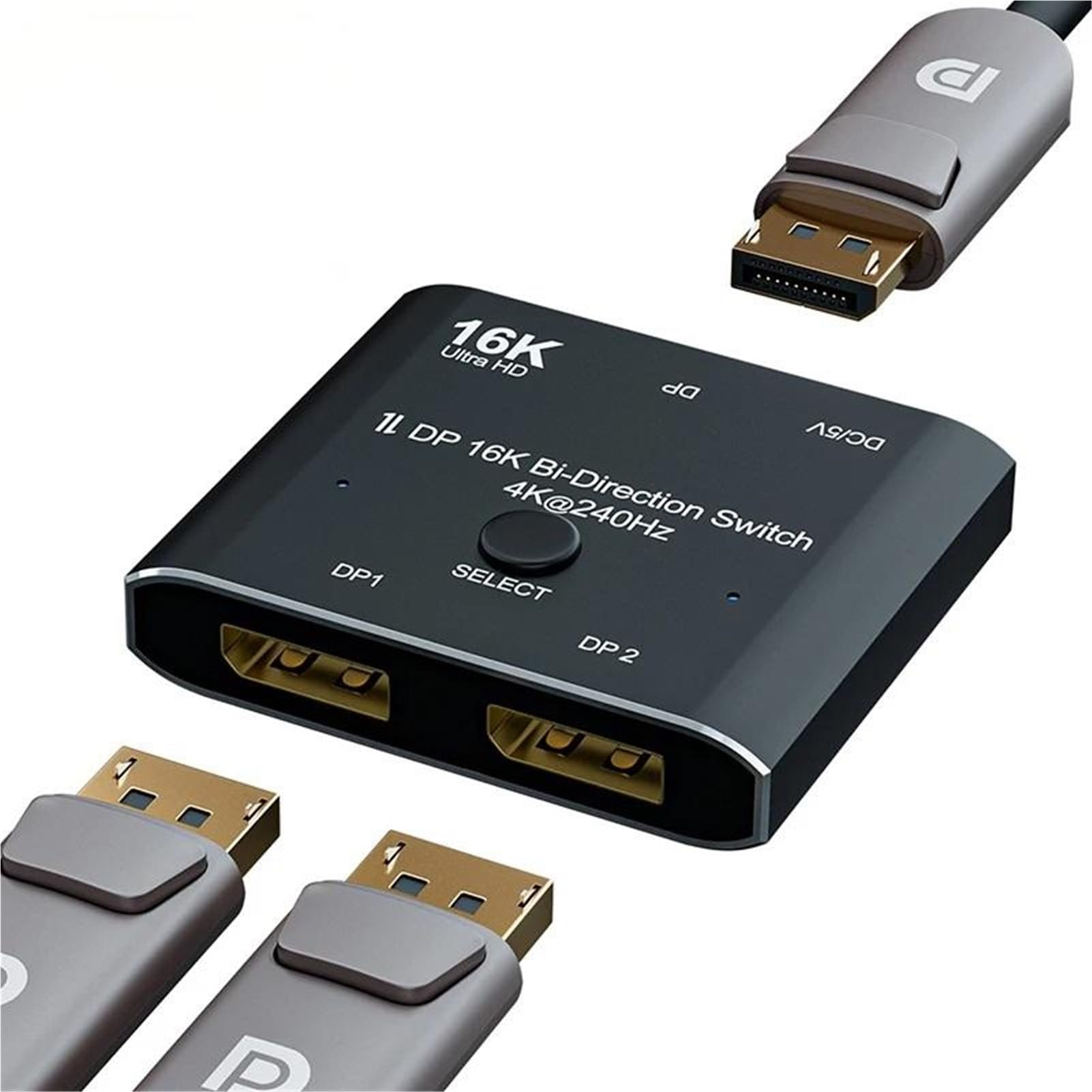 Adaptateur 1x2/2x1 16K DP bidirectionnel Splitter 2 entrées 1 Sortie DisplayPort Vidéo 8K/30Hz 4K/120Hz for PC Gamer Fonction Efficace