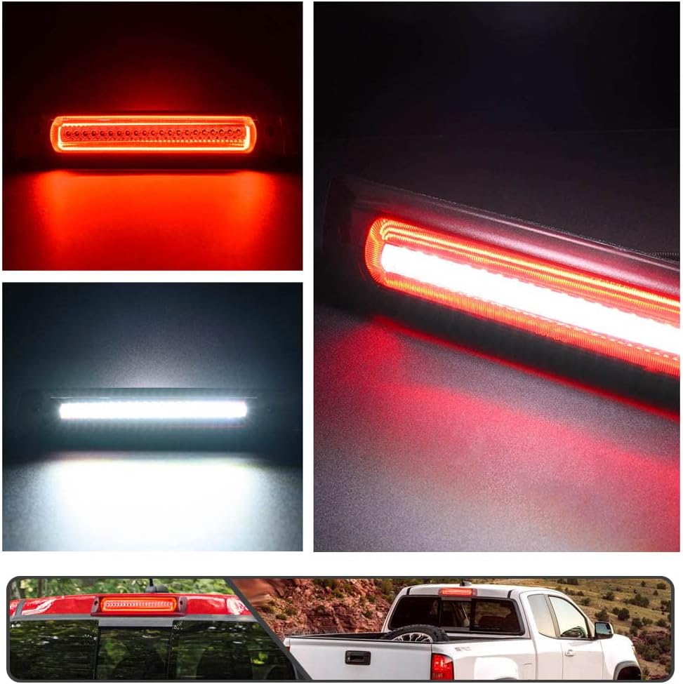 Red LED 3rd Third Brake Light for Chevy Colorado GMC Canyon 2015 2016 2017 2018 2019 2020 2021 2022 Center High Mount Brake Light White Roof Cargo Lights with Strobe Feature Red Lens