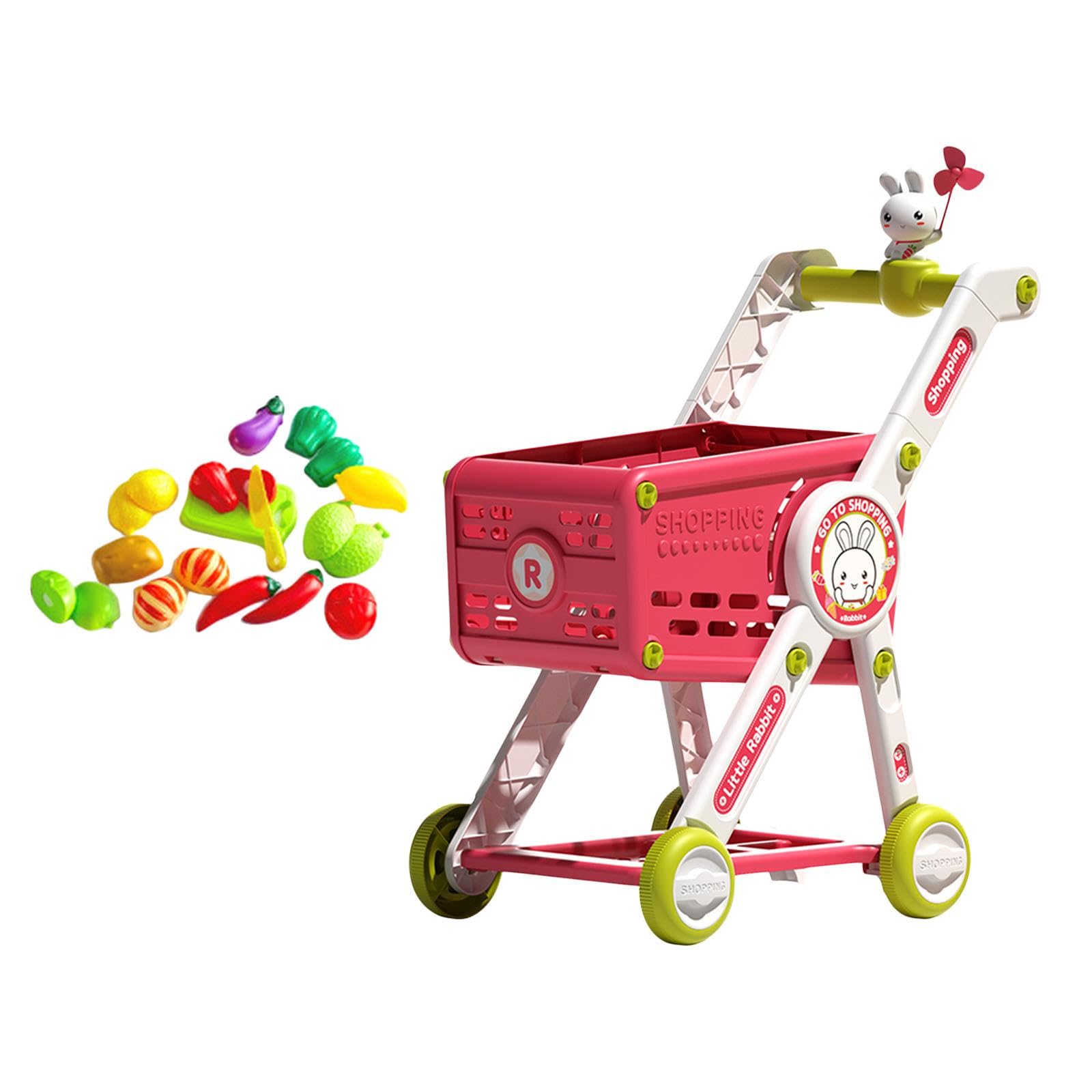 Oshhni Einkaufswagen Kinder Spielzeug Supermarkt Trolley Rollwagen Lebensmittel Zubehör Abnehmbarer Cartoon Figur DIY für Rollenspiel für Lernen Dekoration F, mit Spielzubehör