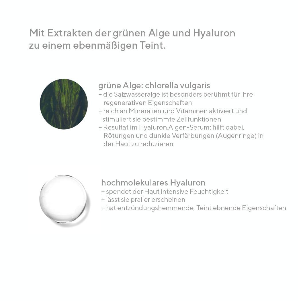 hyapur ® - GREEN Serum 15ml, für einen ebenen Teint und wache Augen, mit Hyaluronsäure und Algenextrakten für Gesicht, Hals und Dekolleté - aus der Hyaluron Algen Serie