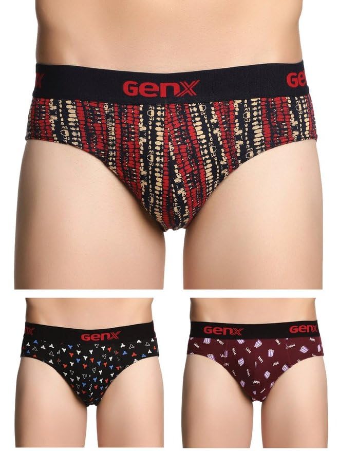 Image of Genx Jazz Men's 100% Cotton Briefs with Comfortable Waistband(Pack of 3)(Colors&Print May Vary)