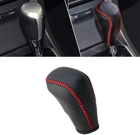 Amazon 車用 ギア シフト ノブ カバー レザー At 適合 Rav4 13 18 Corolla Ex 13 18 Vios 14 18 Levin 14 17 Yaris L 14 17 Camry 12 18 自動シフターヘッド ブラック レッド糸タイプ O 車 バイク 車 バイク