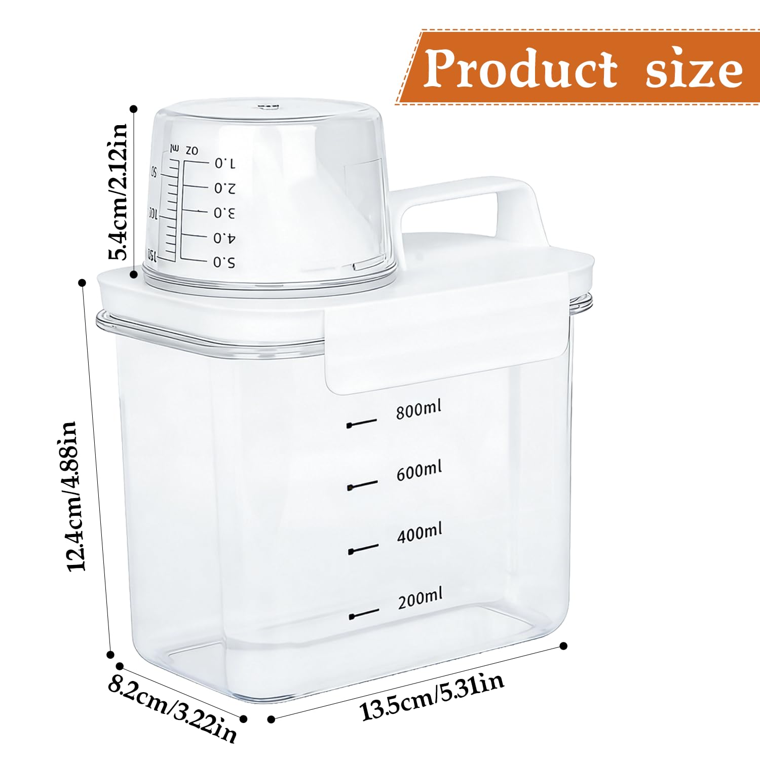 RunXinDa1100 ml Luftdichter Waschmittelspender mit Dosierbecher, transparenter Behälter für Waschpulver & Flüssigwaschmittel, multifunktionale Box mit Silikondichtung, für Küche, Bad.