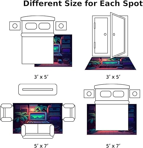 Miniatura 3 de Vintage Video Game Console 16 bit Retro 80s and 90s Rug 5x7 Rug Area Rugs for Living Room Bedroom Aesthetic Dining Room Machine Washable Throw Rugs
