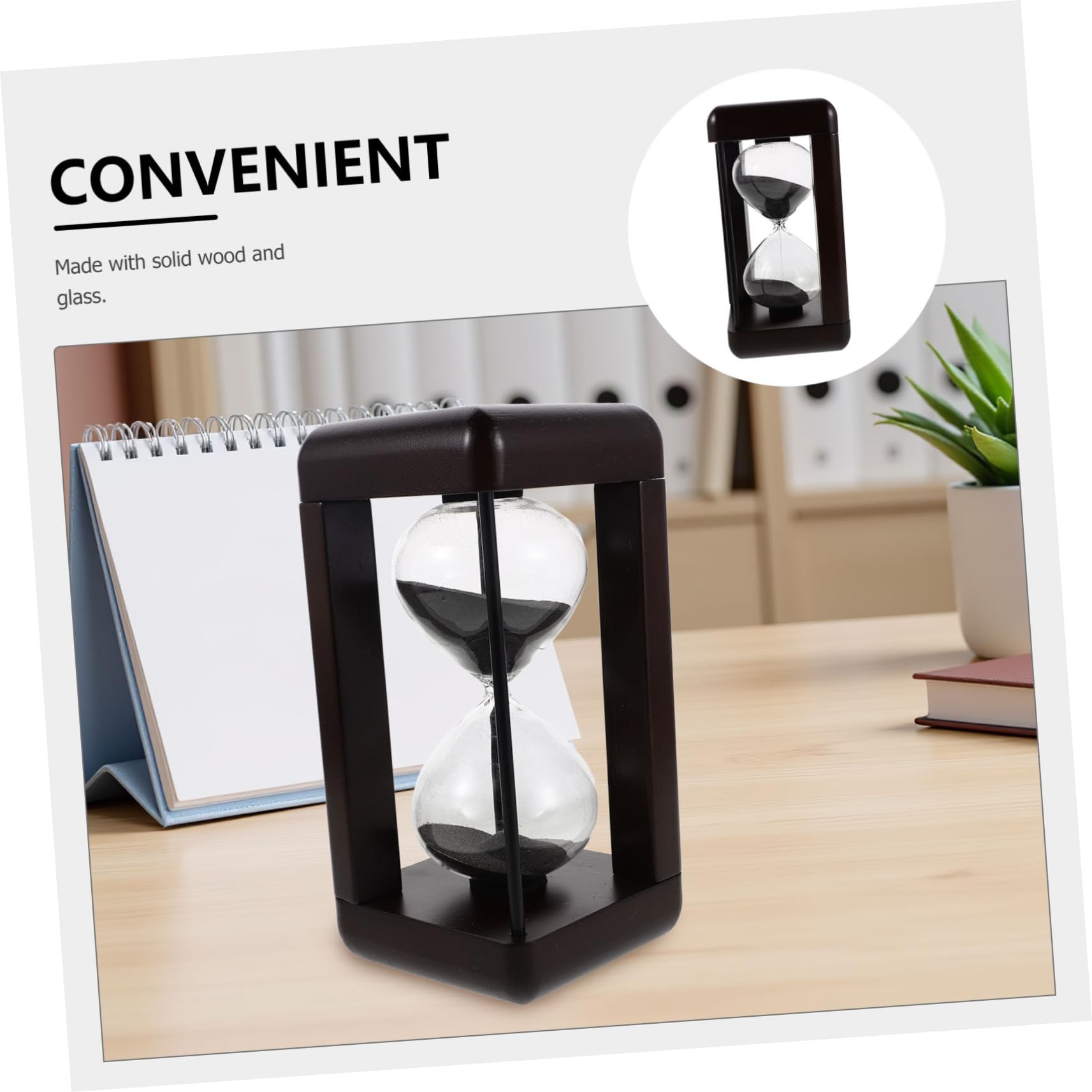 Vintage Szklany Klepsydra Timer z Czarnym Piaskiem Dekoracyjny Retro Zegar Do Biura Kuchni Restauracji i Sauny Precyzyjny Mechanizm Odmierzania Czasu Stylowy Zegar Piaskowy Biurko