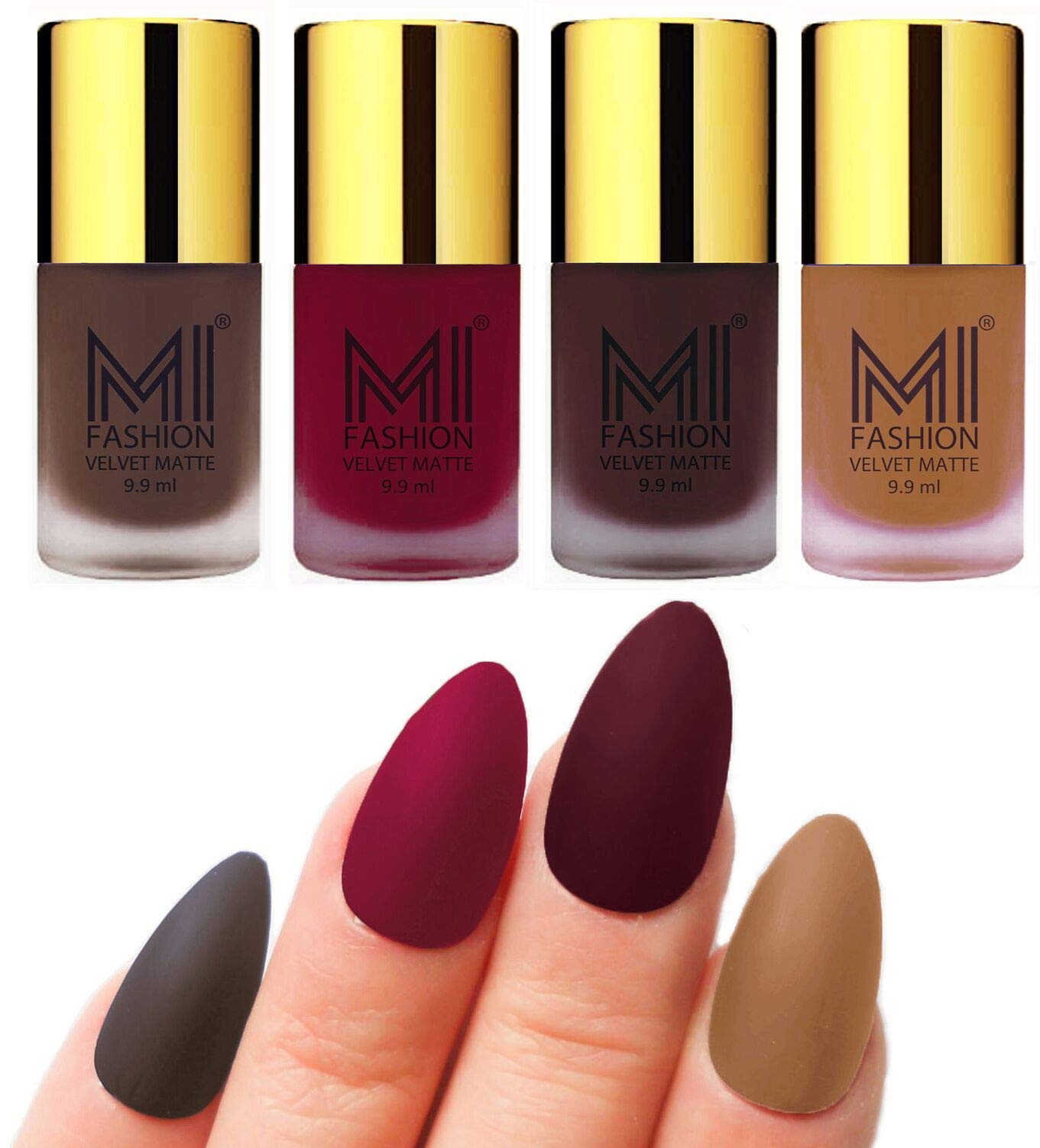 MI FASHION Velvet Matte Nail Polish Packs Pigmented With High Ingredients 9.9ml Coffee, Mauve, Wine, Dark Nude (Pack Of-4)-image-34