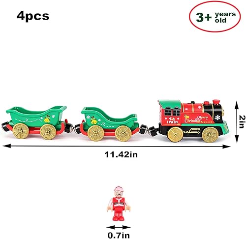 Miniatura 3 de Juego de tren de Navidad para pistas de madera, tren de locomotora con motor a batería con luces, sonidos y música navideña, juguete de tren