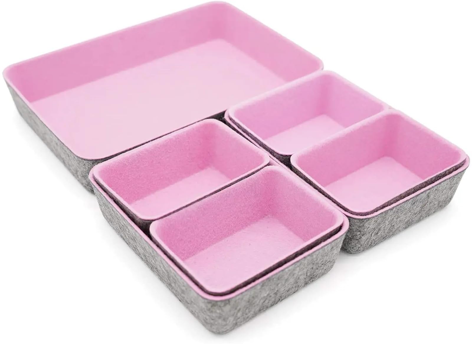 Bghyjkol Grey Pink Drawer Organiser 7Pcs/Set Drawer Organizers Bins Felt Storage