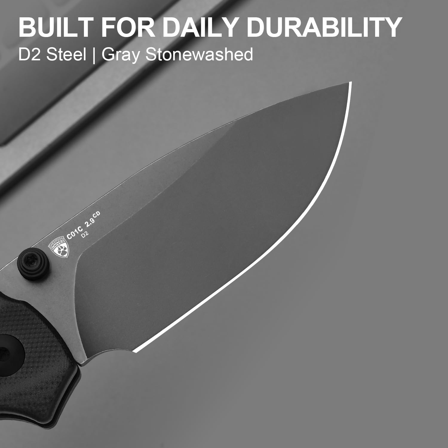 Kizer C01C 2.9 CD Sheepdog Taschenmesser 7,5 cm D2-Klinge Klappmesser mit Schwarzem G10-Griff EDC-Messer mit Daumenloch