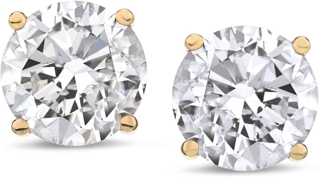 Amazon CollectionCertified 14k Gold Round-Cut Diamond Stud Earrings (1/4-2 cttw, K-L Color, I1-I2 Clarity)