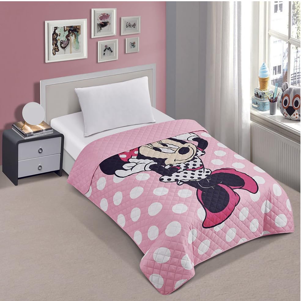 Jay Franco Minnie Mouse 2 Cute Twin Quilted Bedspread Only, Pink