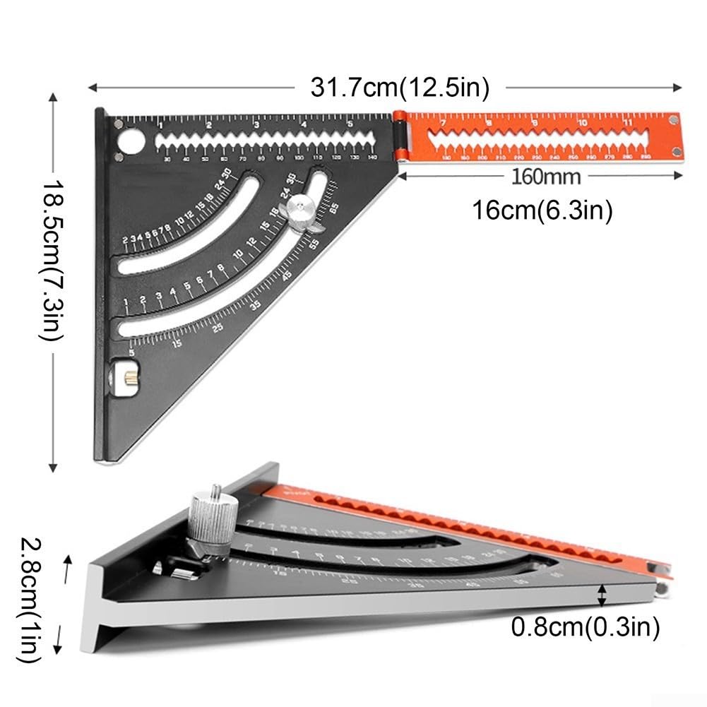 Regla triangular plegable portátil con marco de aleación de aluminio y posicionamiento ajustable para carpintería precisa