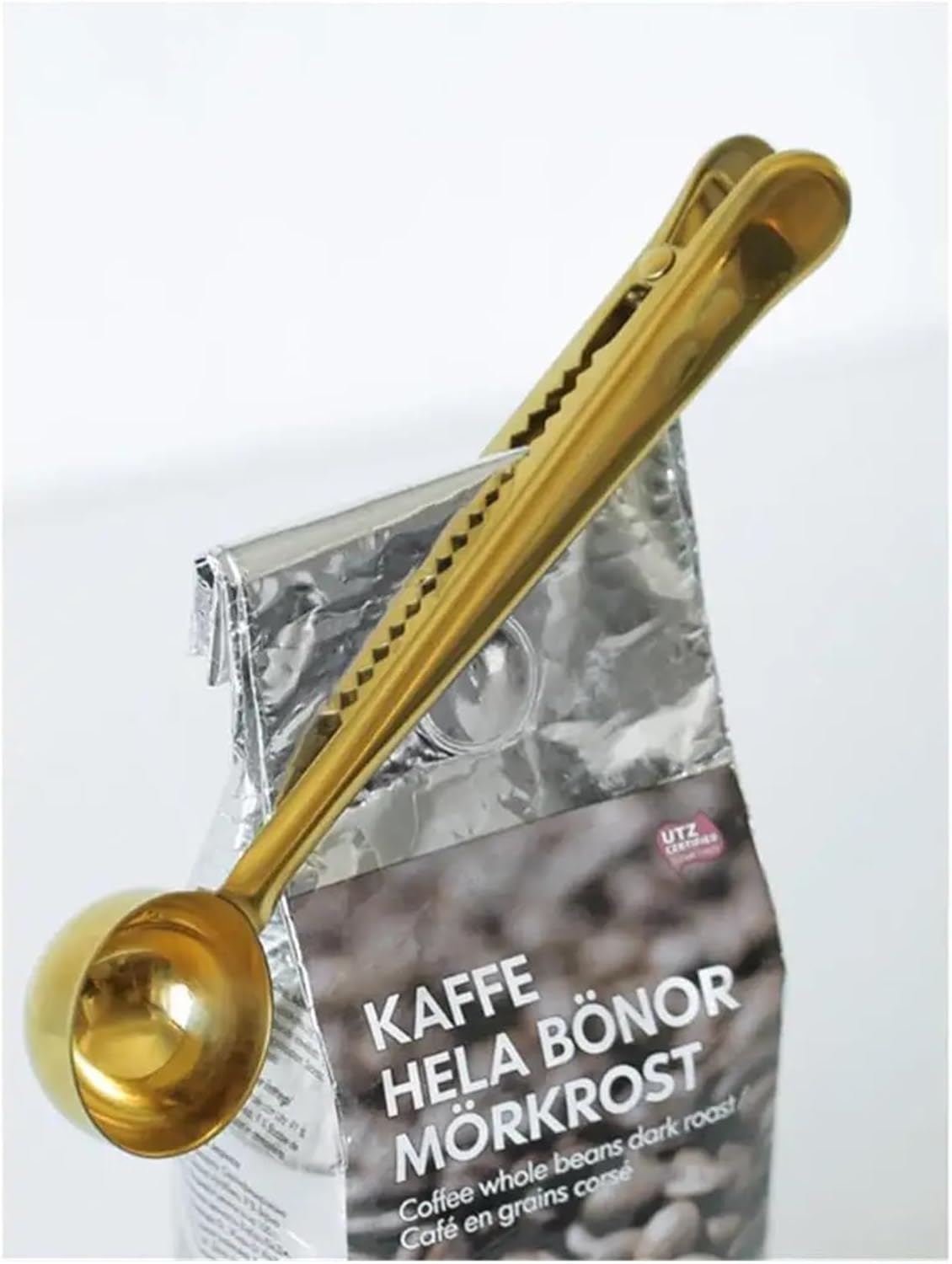 Two in one coffee spoon stainless steel coffee powder measuring spoon with sealing clip tea milk powder spoon coffee accessories