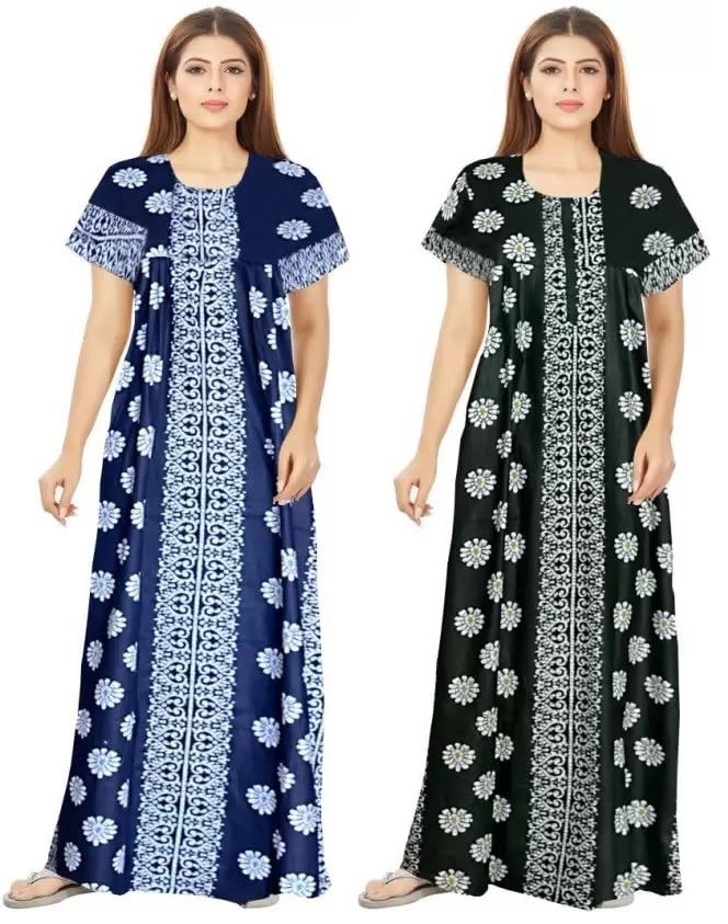 Image of WiWi Women's Cotton Maxi Nighty Gown (Pack of 2)