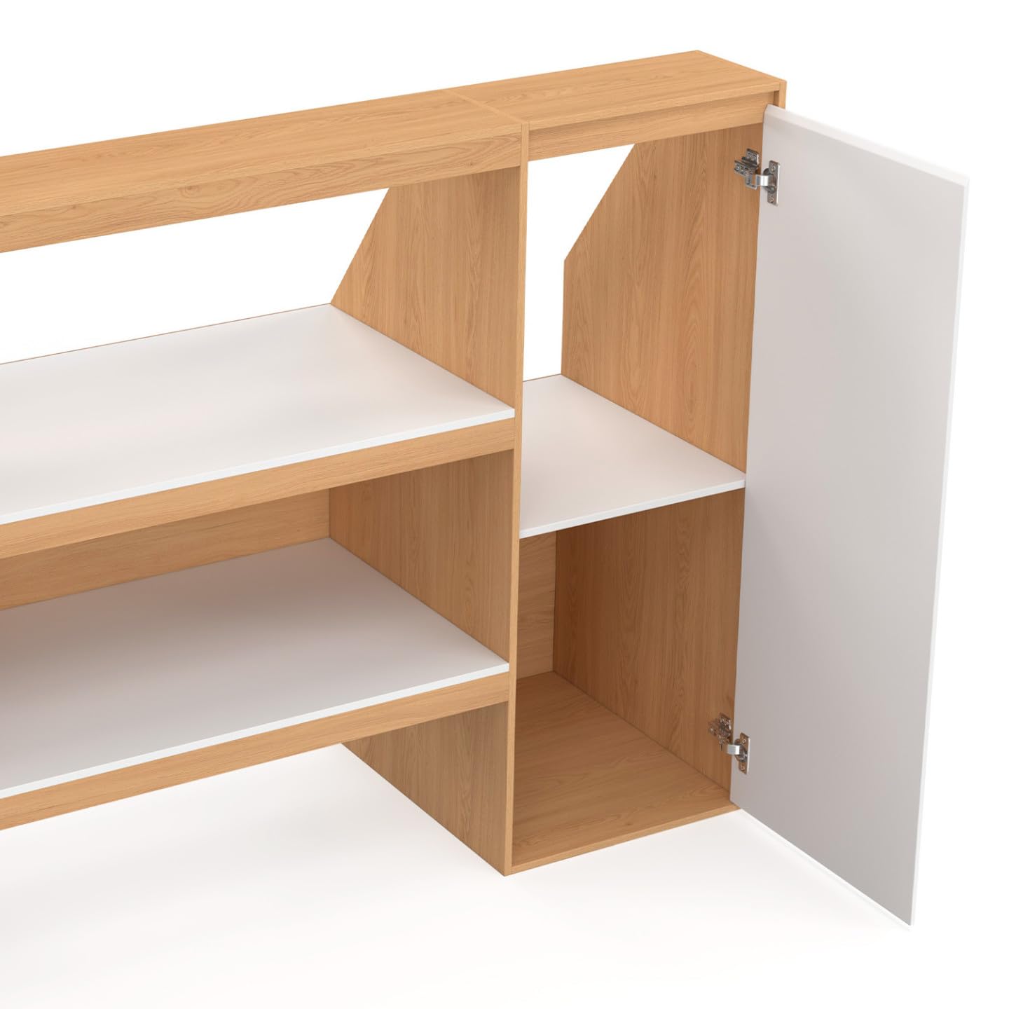 TOMI Set Regal 2 Ebenen Schrank 1 Tür Nische unter Dachschräge Buche Weiß