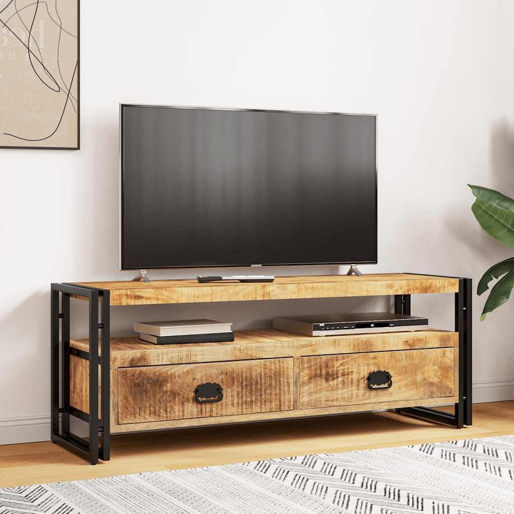 Générique Mobile TV 120 x 35 x 45 cm, legno di mango solido | Stile Vintage, 2 Cassetti, Mensola, Telaio Acciaio Rinforzato, Archiviazione Multimedia