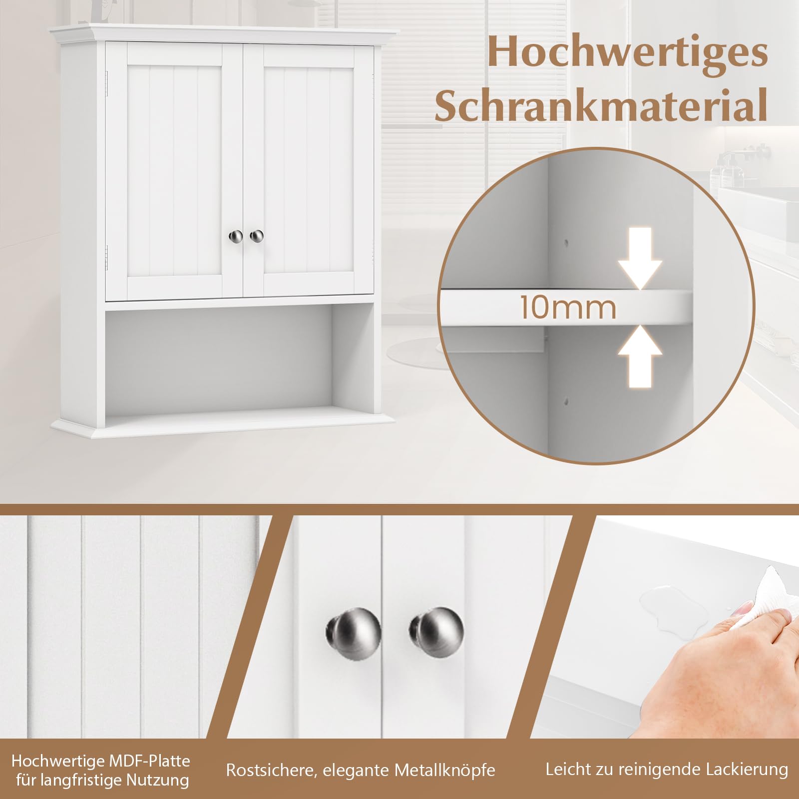 GOPLUS Hängeschrank Bad, Badschrank Holz mit verstellbarem Regal, Wandschrank hängend, Badezimmerschrank Küchenschrank, 60×19×71cm (Weiß)