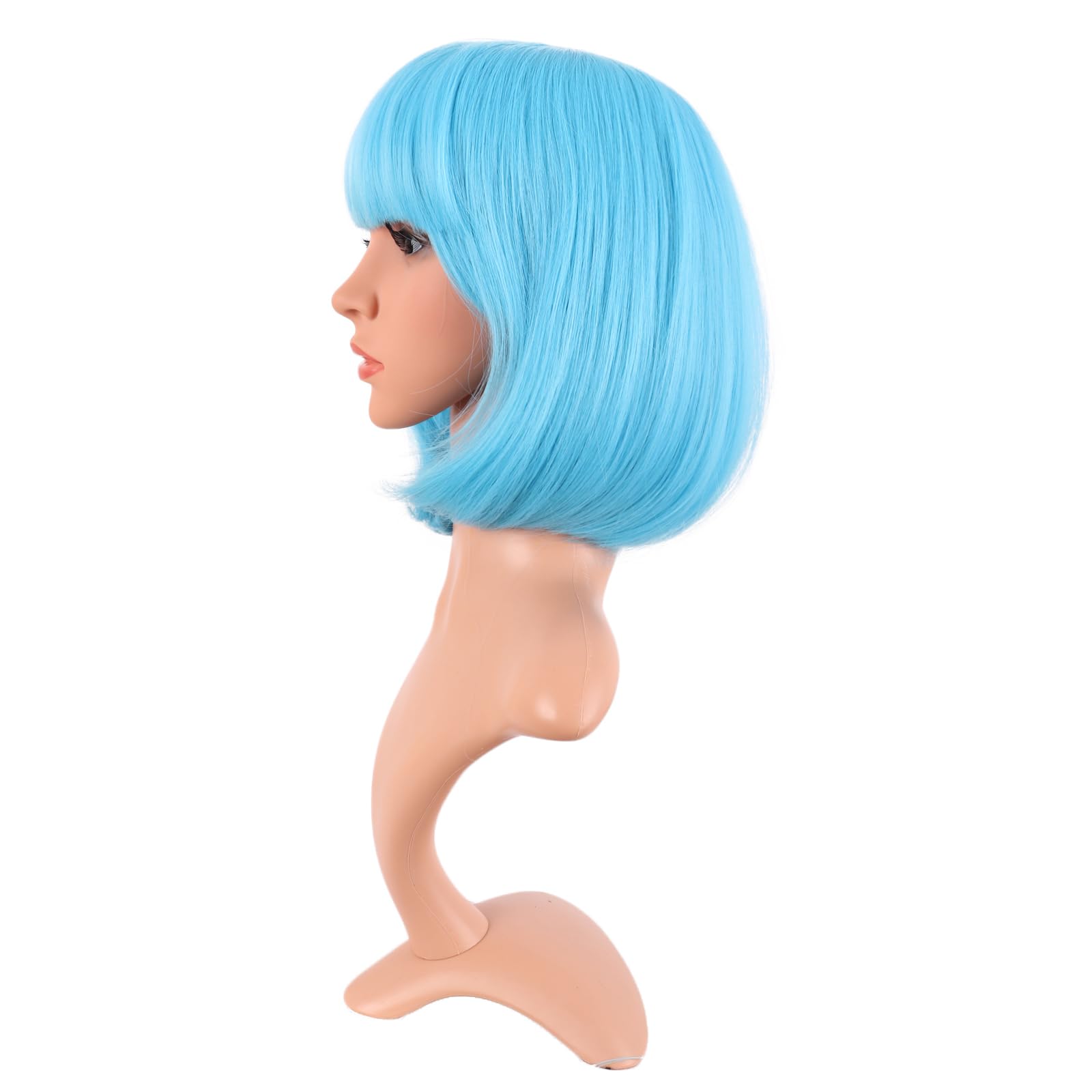 MapofBeauty 12 Inch /30 cm Fashion Lady Short Straight Synthetic Flat Bangs Bob Wig (Light Blue) - Image 2
