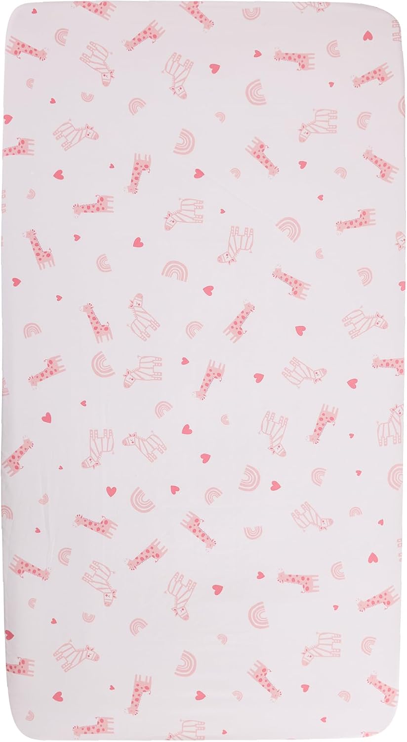 Pink Forest Animal Nursery Crib Bedding Set for Girls 6 Pieces Baby Girls Rainbow Giraffe Zebra Cot Bedding Set