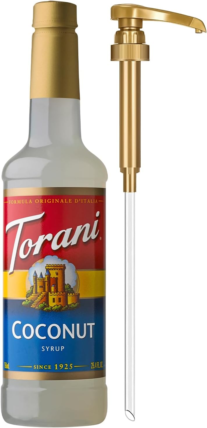 Coconut Syrup for Drinks, Flavoring for Coffee and Cocktails, Pump Included, 25.4 Oz